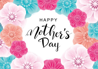 Happy Mother's Day greeting card with colorful flowers.Vector illustration for women's day, shop, Easter, invitation, banners, discount, sale, flyer, poster, decoration.