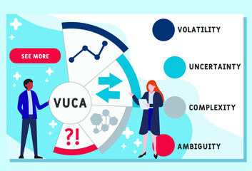 Vector website design template . VUCA - Volatility, Uncertainty, Complexity, Ambiguity acronym, business concept. illustration for website banner, marketing materials, business presentation