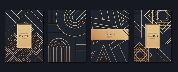 Gold and Luxury Invitation card design vector. Abstract geometry frame and Art deco pattern background. Use for wedding invitation, cover, VIP card, print, poster and wallpaper. Vector illustration.