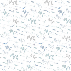 Floral background. Vector seamless pattern with hand - drawn poppies, lavender flowers  and leaves.