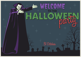 Welcome to the Halloween Party Invitation Template, Vampire and Cemetery 