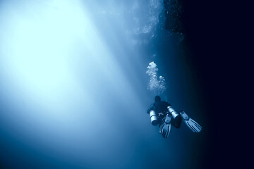 cenote angelita, mexico, cave diving, extreme adventure underwater, landscape under water fog
