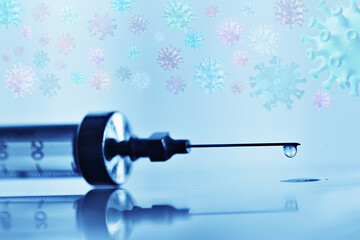 syringe and ampoule, coronavirus vaccine, concept medicine vaccination protection covid 19