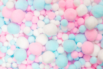 White, pink and blue soft pompons