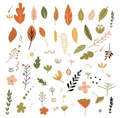 Set of colorful autumn leaves and berries. Isolated on white background.