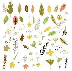 Set of colorful autumn leaves and berries. Isolated on white background.