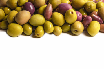 Tasty mix olives background.