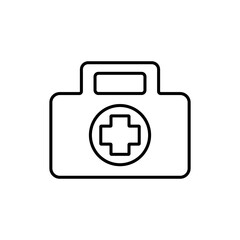 First aid kit icon in flat style. Health, help and medical diagnostics vector illustration on white isolated background. Doctor bag business concept.
