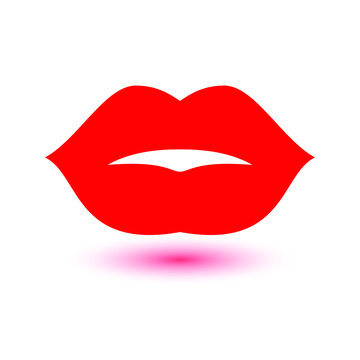 Kiss - womans lips. Hot sexy red kissed. Beautiful sticker isolated on white. Vector illustration in retro pop art or comics style. 