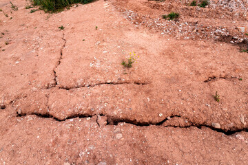 Dry, cracked ground into the dry season. Global warming and climate change.