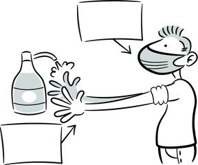 The figure of a man who disinfects his hands
