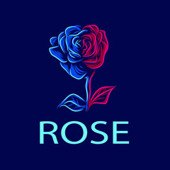 Rose flower line pop art potrait logo colorful design with dark background. Abstract vector illustration.