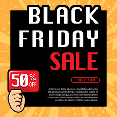 black friday design template with hand holding card