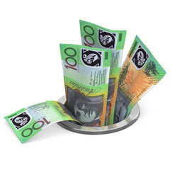 3D rendering Australian dollars drain - crisis concept