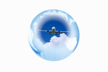 地球儀の中の飛行機