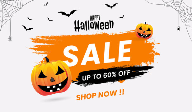 Halloween Sale concept banners, with Halloween pumpkins ghost, Scary Halloween bats and "SALE" Text.Flyer or invitation template,Brochures,Poster or Banner.Vector illustration EPS10.