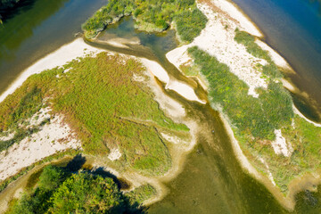 Aerial view of the gravel bar on the Sava River near Zagreb