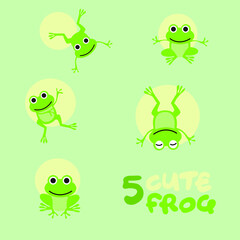 Frog cartoon character.Simple cute animal  vector illustration in several posing.