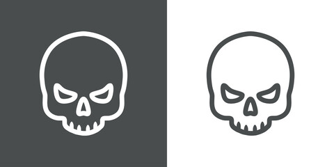 Logotipo lineal calavera sencilla en fondo gris y fondo blanco