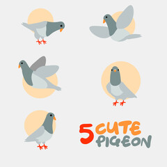 Pigeon cartoon character.Simple animal cute vector illustration