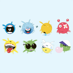 Funny cartoon jelly round characters set, vector illustration, funny creatures kit for game design