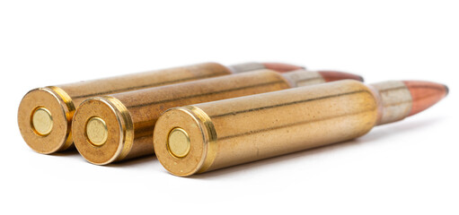 Metal cartridges isolated on white background close up