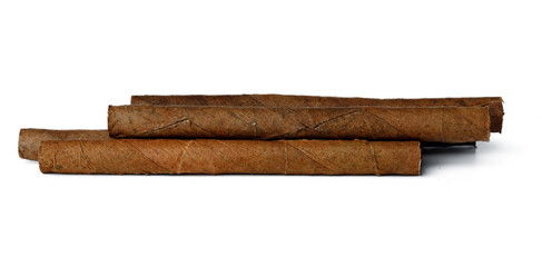 Bunch of hand rolled cigars isolated on white