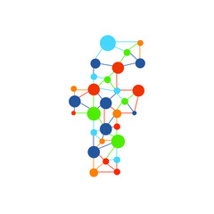 Letter F colorful connected dots digital modern flat vector icon logo