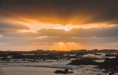 Incredible low tide coastside of Atlantic Ocean Lanzarote Canary Islands Spain