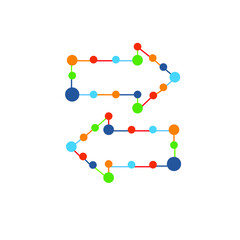 Arrow in opposite direction Loop colorful connected dots digital modern flat vector icon logo