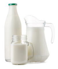 Glassware full of fresh milk isolated on white