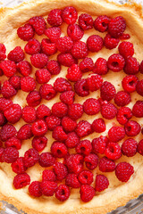 Background of raspberries on Shortcake dough