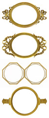 Set of golden frames for paintings, mirrors or photo isolated on white background