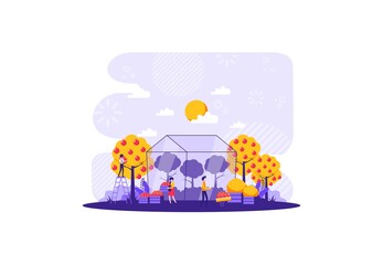 pick the fruit of the harvest from planting for a long time. Vector illustration