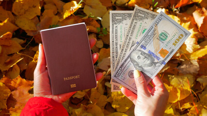 Save money for travel concept in a autumn season ,Travel concept