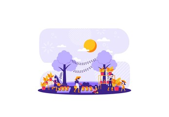 planting seeds in the backyard with the neighbors. Vector illustration