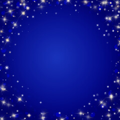 Frame of glittering stars on a dark blue background