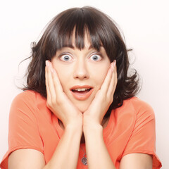 close up portrait young emotional woman