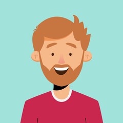 Avatar portrait of young man with beard. Vector illustration in flat style