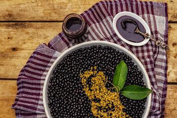 Elderberry jam and fresh ripe berries