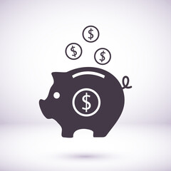 coins piggy bank outline flat vector icon. Single high quality outline logo symbol for web design or mobile app vector icon. Thin line coins piggy bank logo. vector icon gray icon pictogram isolated