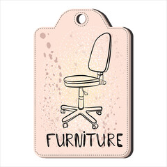 Office chair sketch linear drawing. Tag with furniture. vector illustration