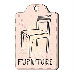 Ordinary old home chair. Tag with furniture. vector illustration..