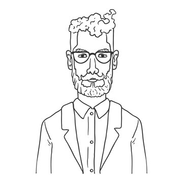 Vector Outline Character Hipster in Eyeglasses