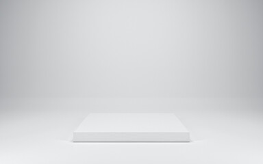 Blank white podium on white colors background, 3d render
