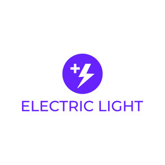 Electric light bolt icon design within a purple circle represents energy and power for a modern technology brand logo concept.