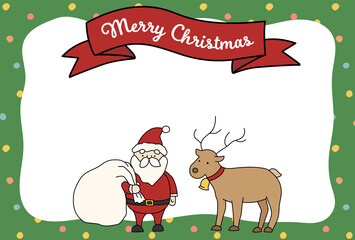 クリスマスのかわいいフレーム／手描き／飾り／枠／カード／サンタクロース／トナカイ