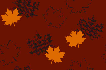 Maple leaf. Silhouettes and contours. Autumn Seamless Vector Illustration in Light Tones