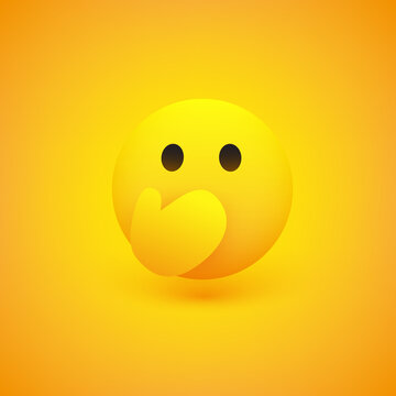 Surprised Emoticon Covering His Mouth with Hands - Simple Emoticon on Yellow Background - Vector Design Illustration