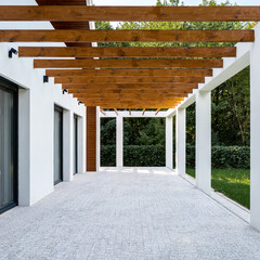 Wooden beams on ceiling in terrace